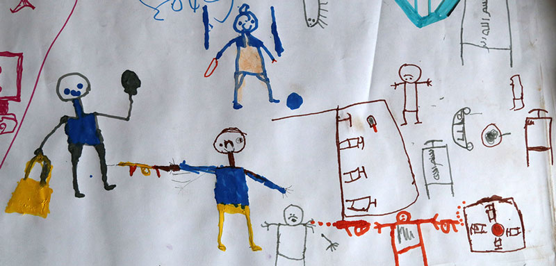 ζωγραφιά μικρού παιδιού-πρόσφυγα απεικονίζει το τραύμα στην ψυχή του