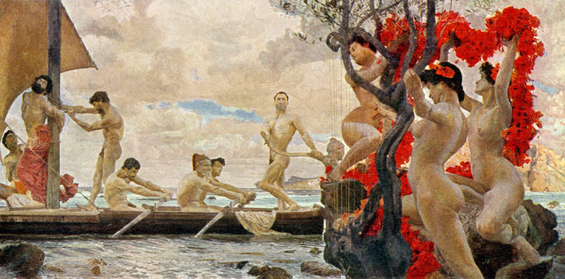 πίνακας που απεικονίζει τον Οδυσσέα και τους συντρόφους του μέσα στο καράβι τους