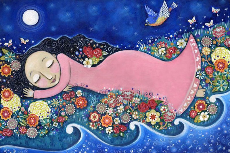 πίνακας με γυναικεία φιγούρα που κοιμάται και ονειρεύεται 