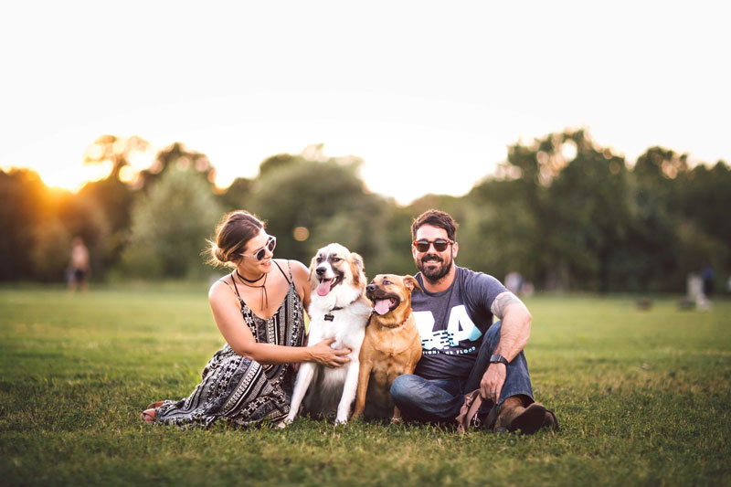 ένα ζευγάρι με τους σκύλους του στο πάρκο