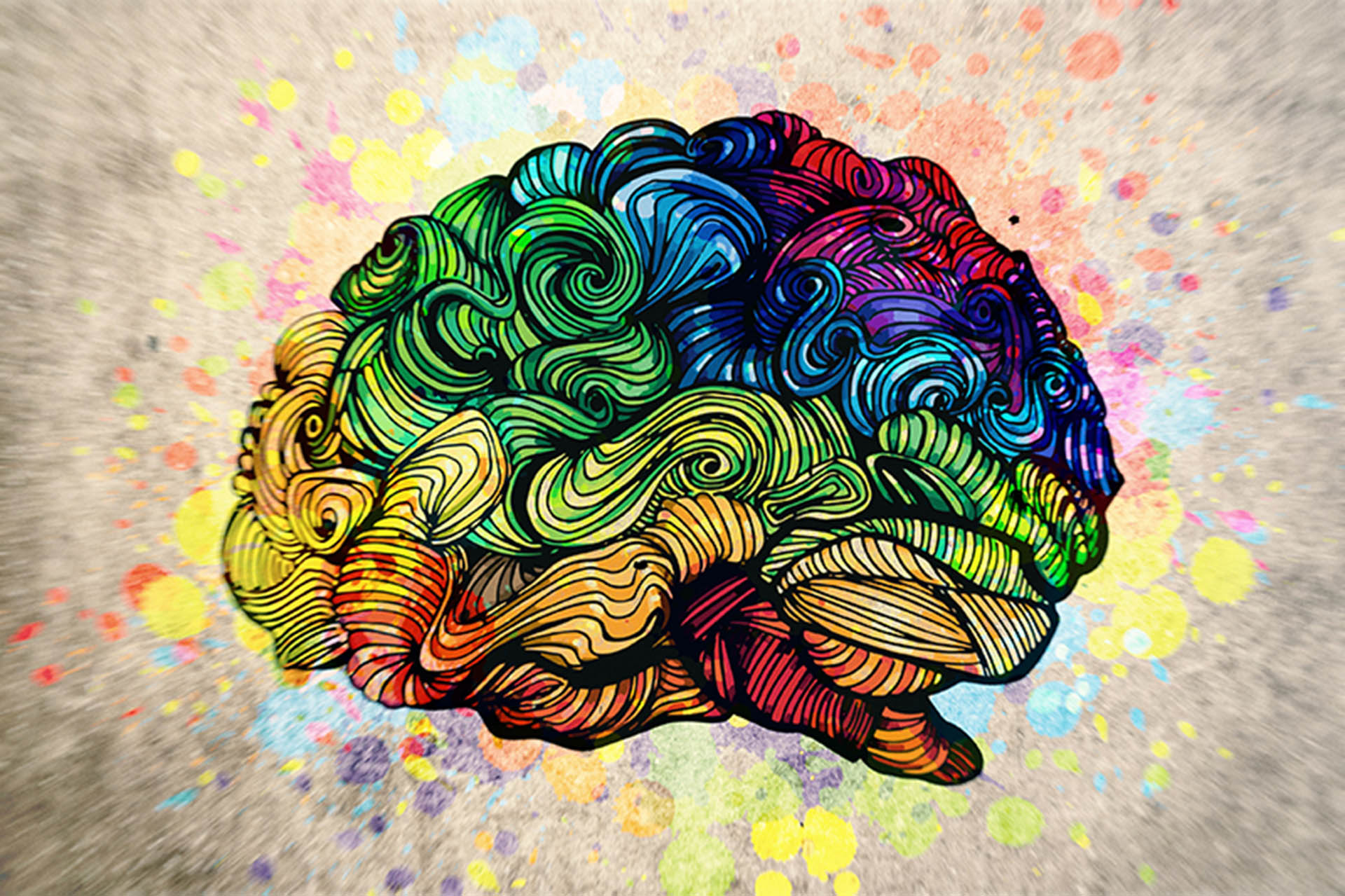 ζωγραφιά που απεικονίζει πολύχρωμο εγκέφαλο με διαταραχή μετατραυματικού στρές