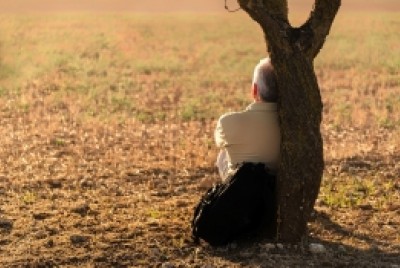 άντρας κάθεται με την πλάτη του σε ένα δέντρο