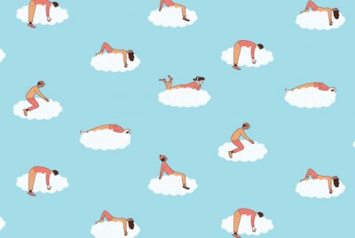 άνθρωποι ξαπλωμένοι σε διάφορες στάσεις πάνω στα σύννεφα βιώνουν την ψυχολογία της εξαπάτησης