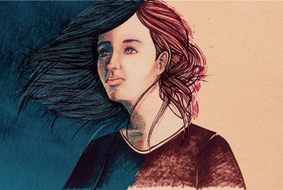 σκίτσο γυναίκας με Οριακή Διαταραχή Προσωπικότητας που έχει δύο διαφορετικά χρώματα στη δεξιά και αριστερή πλευρά της έχει χαμηλά επίπεδα ενσυναίσθησης