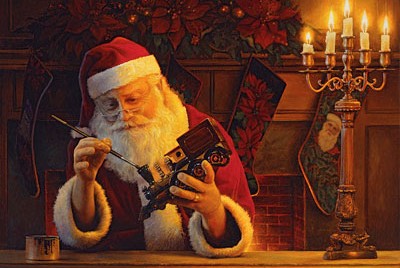 ο δικός μας Άγιος Βασίλης χρωματίζει ένα τρενάκι