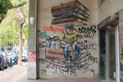 γκράφιτι που δείχνει ένα πιεσμένο Έλληνα