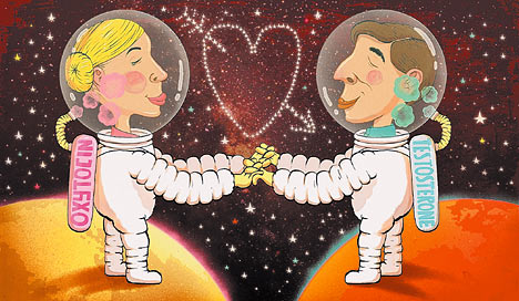 άντρας αστροναύτης στον Άρη και γυναίκα αστροναύτης στην Αφροδίτη
