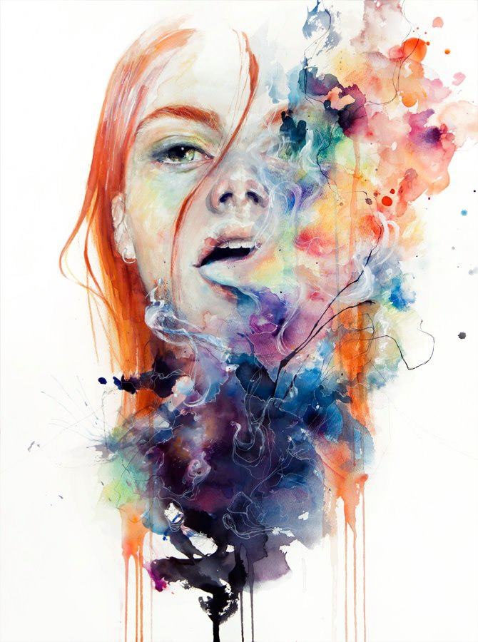 ζωγραφιά γυναίκας που βγάζει χρώματα από το στόμα της