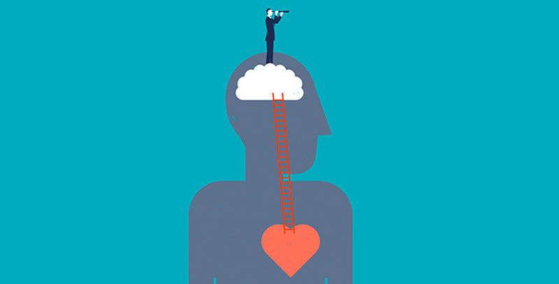 σκίτσο που απεικονίζει την συναισθηματική νοημοσύνη και πως συνδέεται η καρδιά με τον εγκέφαλο
